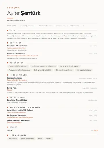 Pastacı Cv Örnekleri cv indir